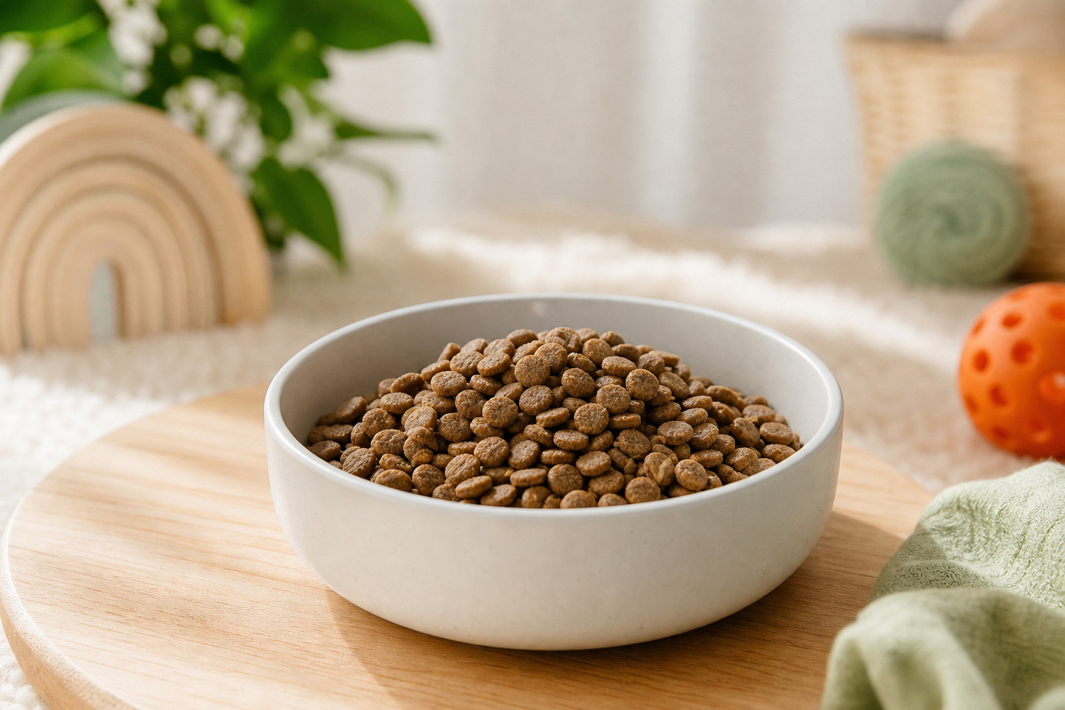 Pet food in a clean bowl