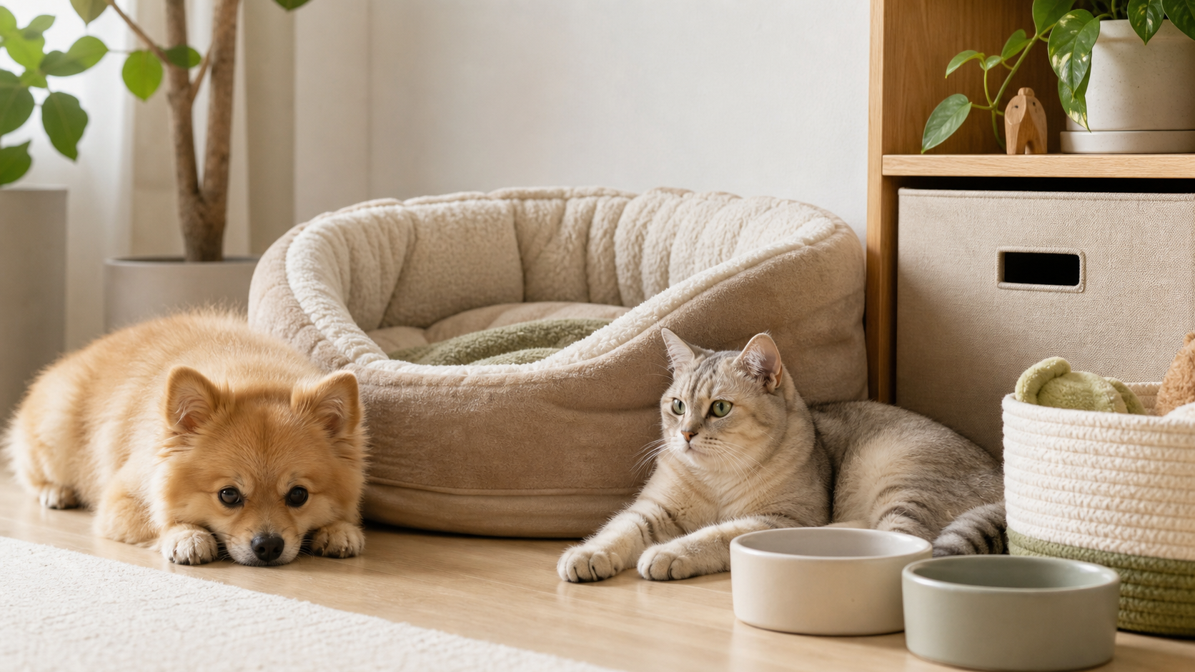 Cat and dog resting at home