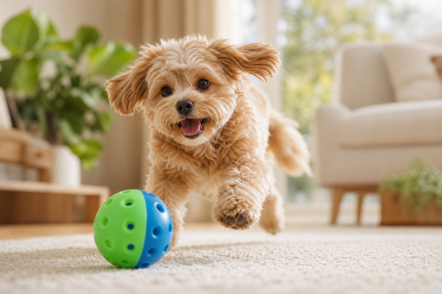 Happy dog playing with a toy ball